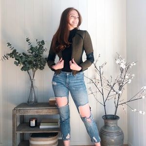 Olive Green & Black Tweed Moto Jacket